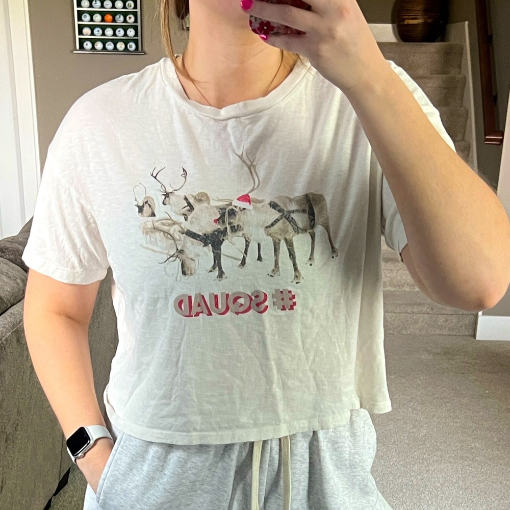 Reindeer Graphic Crop Top Oversized
